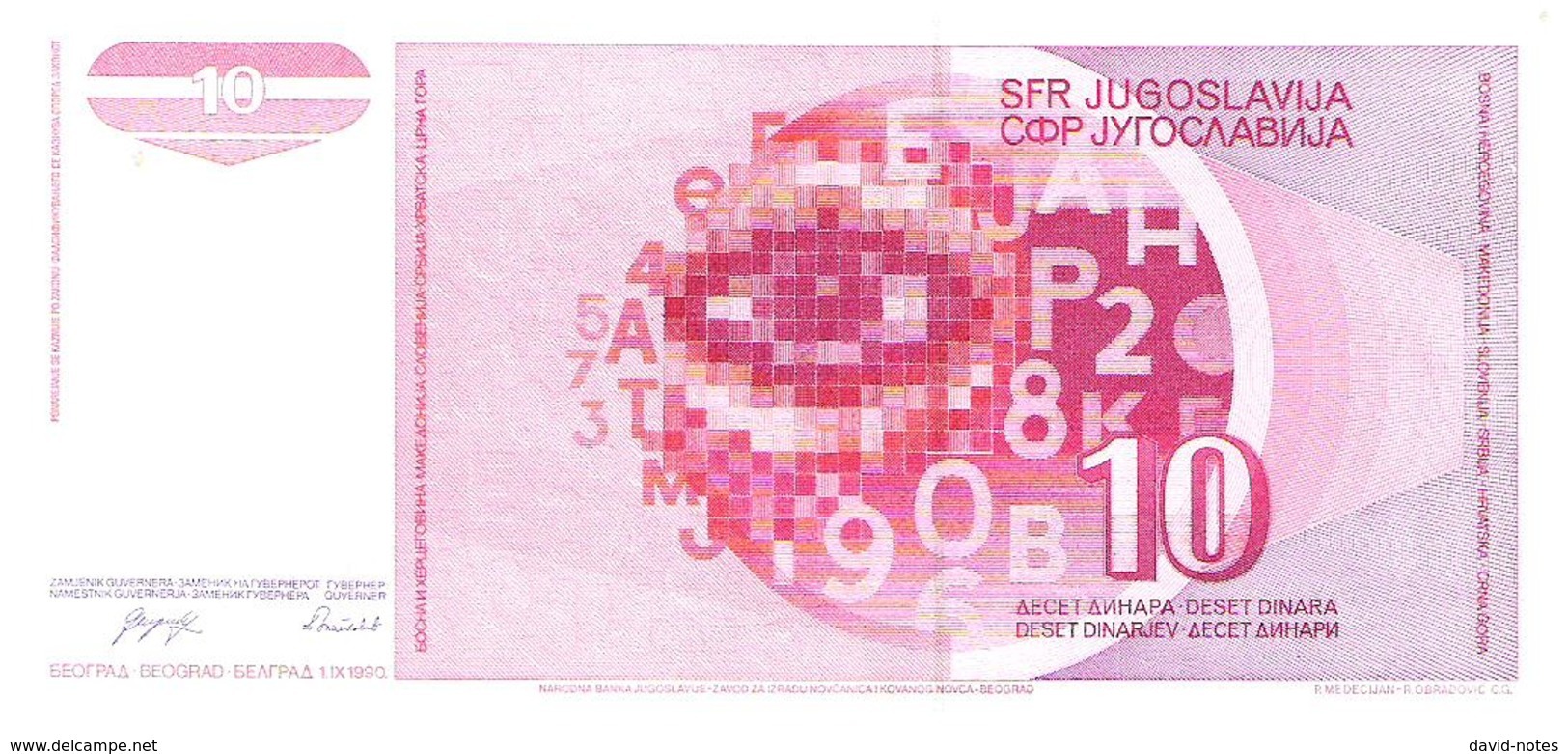 Yugoslavia - Pick 103 - 10 Dinara 1990 - Unc - Jugoslavia