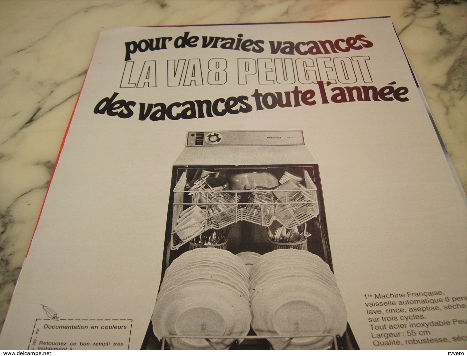 ANCIENNE  PUBLICITE LAVE VAISELLE LA VA 8  DE PEUGEOT 1968 - Autres & Non Classés