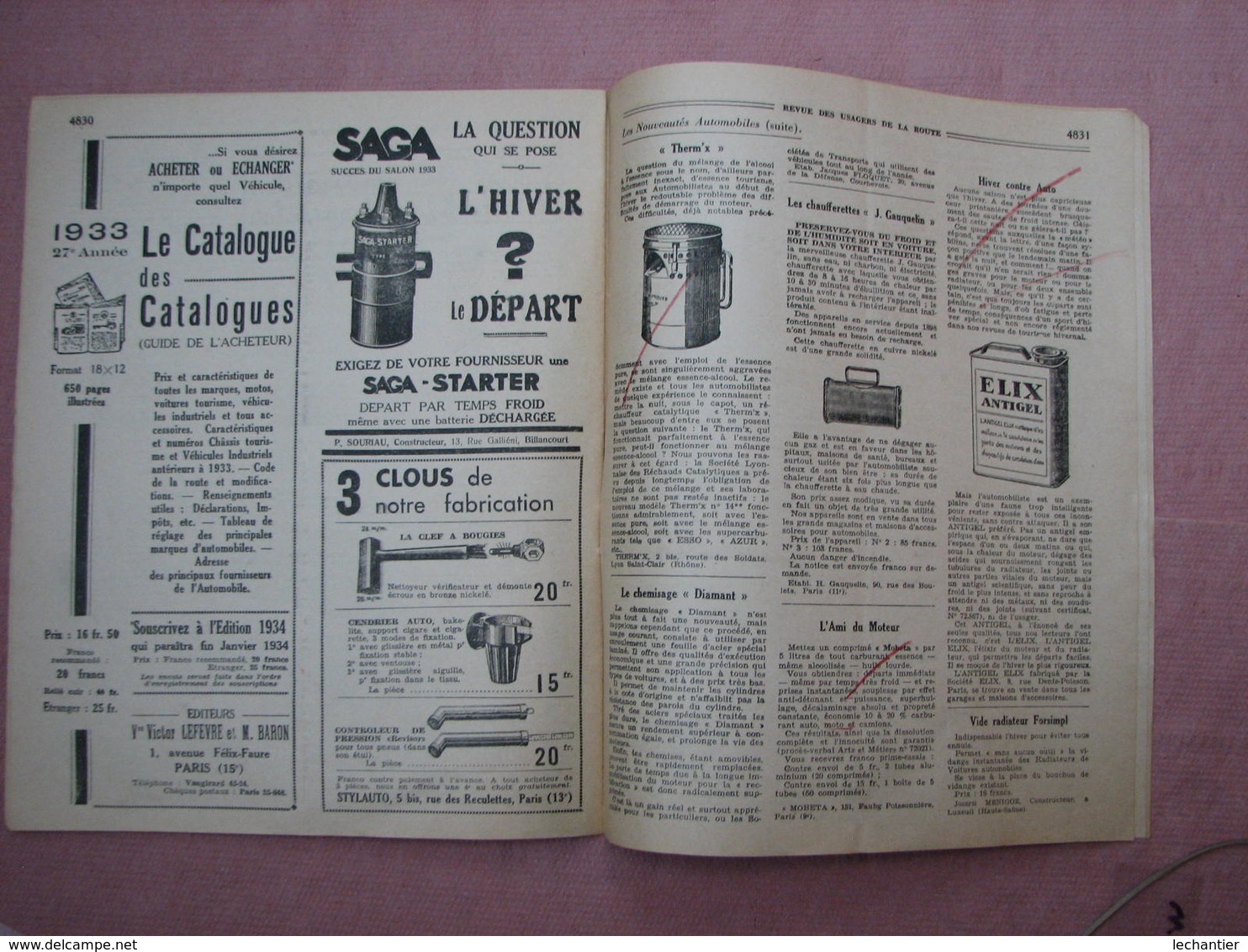 Revue Des Usagers De La Route N° 191  1933  Pub. Chenard Et Walcker-Panhard- Renault Etc...TBE - Automobile