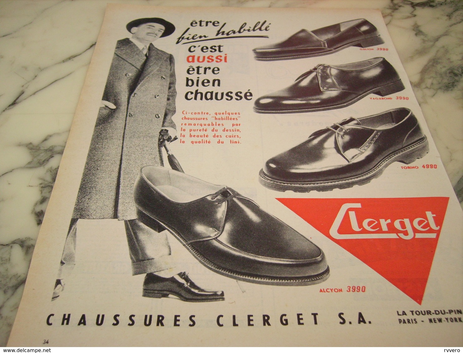 ANCIENNE PUBLICITE CHAUSSURE CLERGET 1955 - Autres & Non Classés