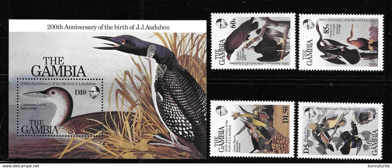 Gambia 1985 Audubon Birth Bicent Birds S/S And Stamps MNH - Gambia (1965-...)