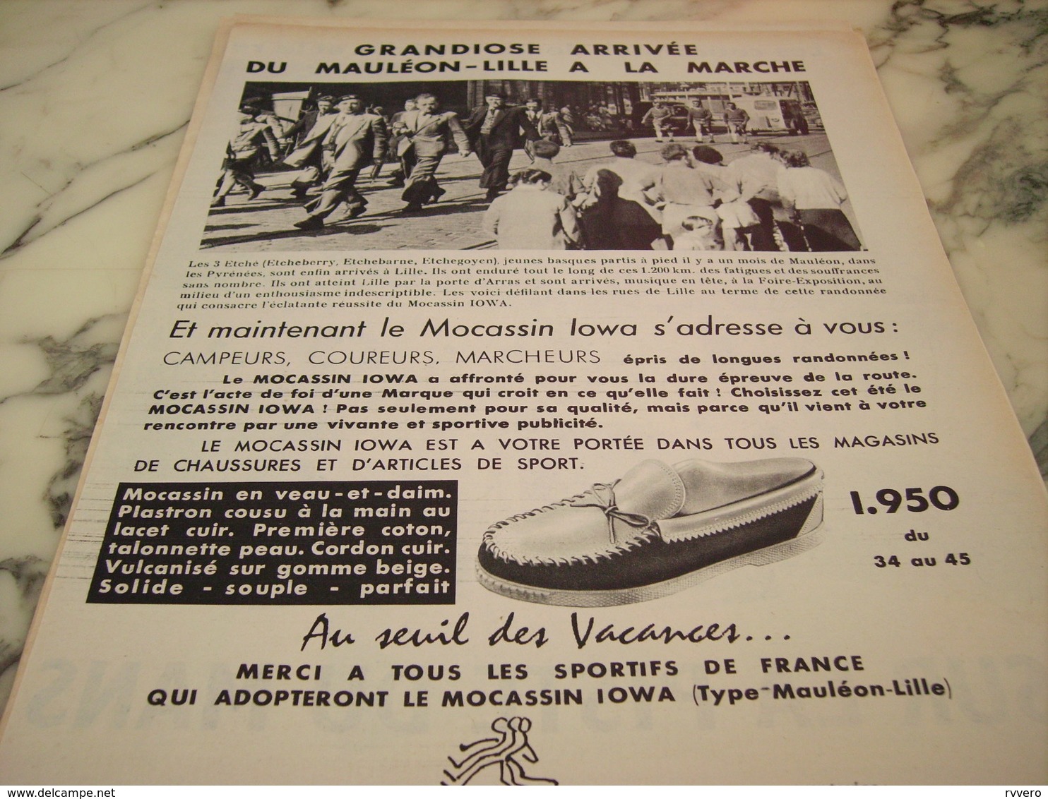 ANCIENNE PUBLICITE MAULEON - LILLE A LA MARCHE AVEC MOCASSIN IOWA 1955 - Autres & Non Classés