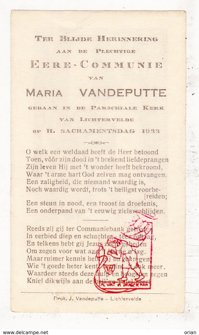 Plechtige Communie - Maria VandePutte Lichtervelde 1922 - Communion