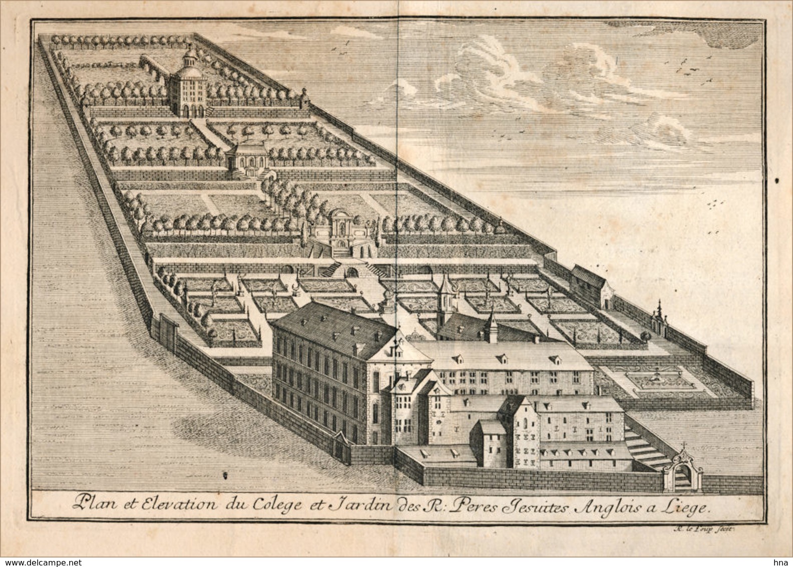 Vue Du Collège Des Jésuites Anglais à Liège En 1738 - Prenten & Gravure