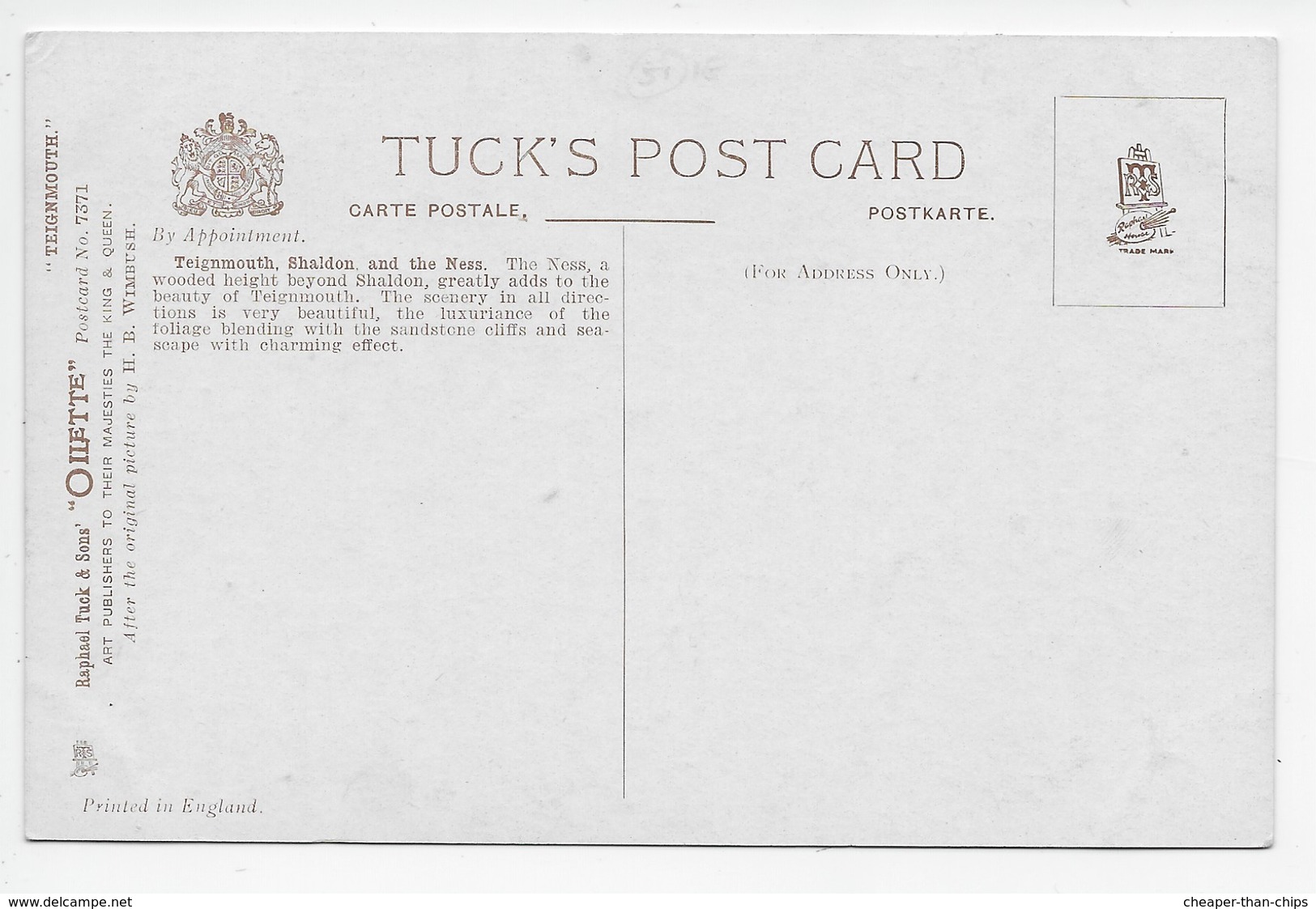 Teignmouth - Shaldon And The Ness - H.B. Wimbush - Tuck Oilette 7371 - Other & Unclassified