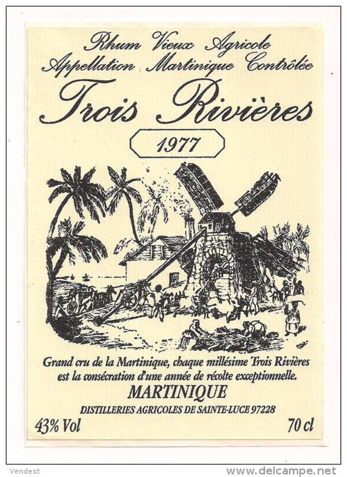 Etiquette   RHUM TROIS RIVIERES  Rhum Vieux Agricole 1977 - 43° 70cl - MARTINIQUE - - Rhum
