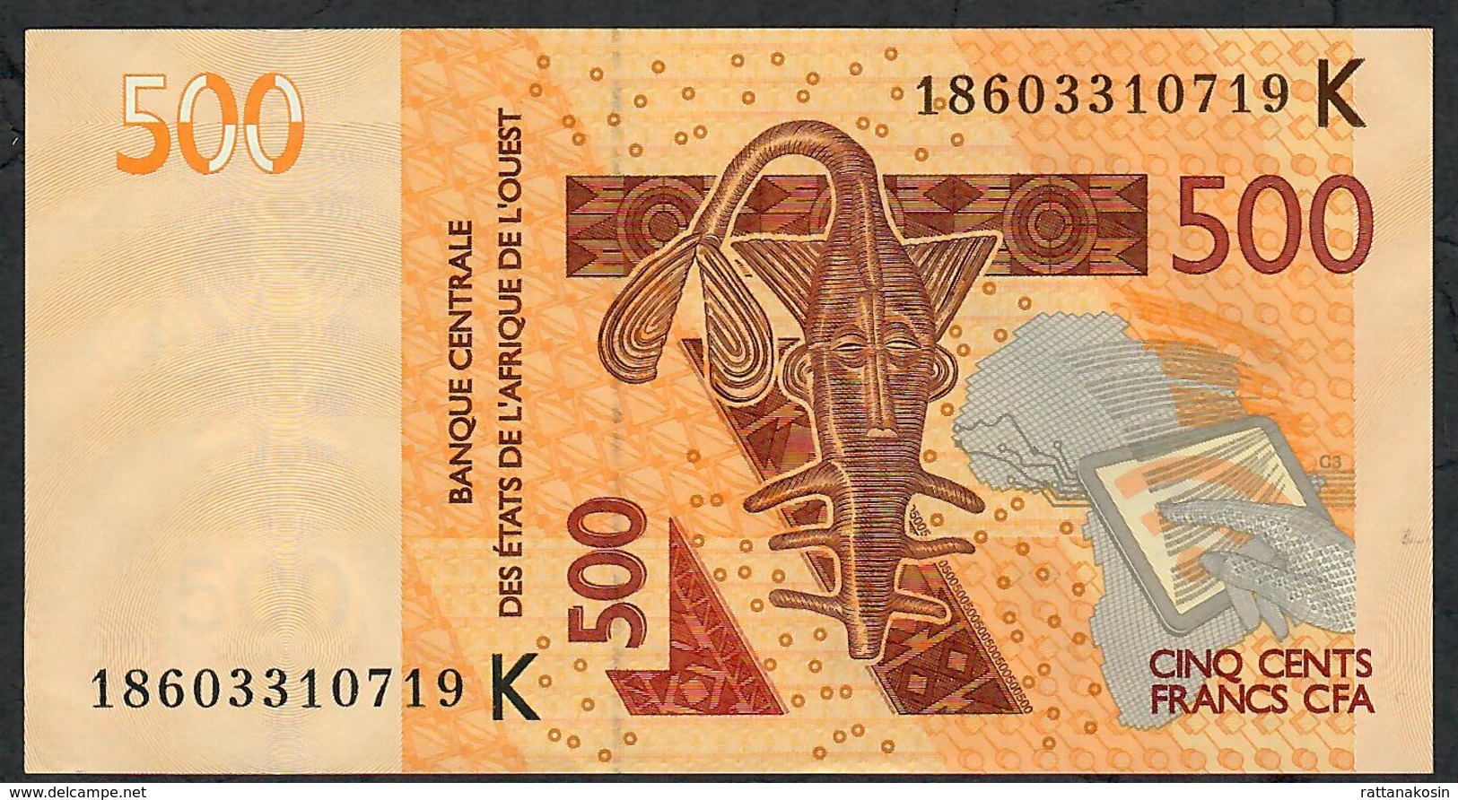 W.A.S. SENEGAL  P719Kg 500 FRANCS 2018  UNC. - Senegal