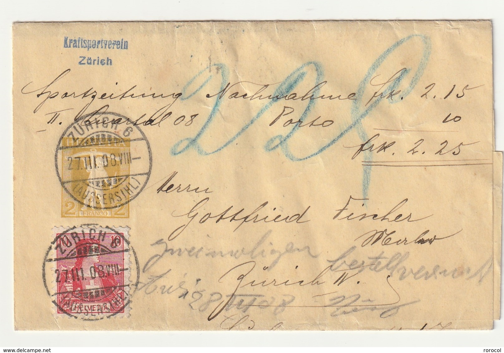 LETTRE ZÜRICH 6 1908 - Lettres & Documents