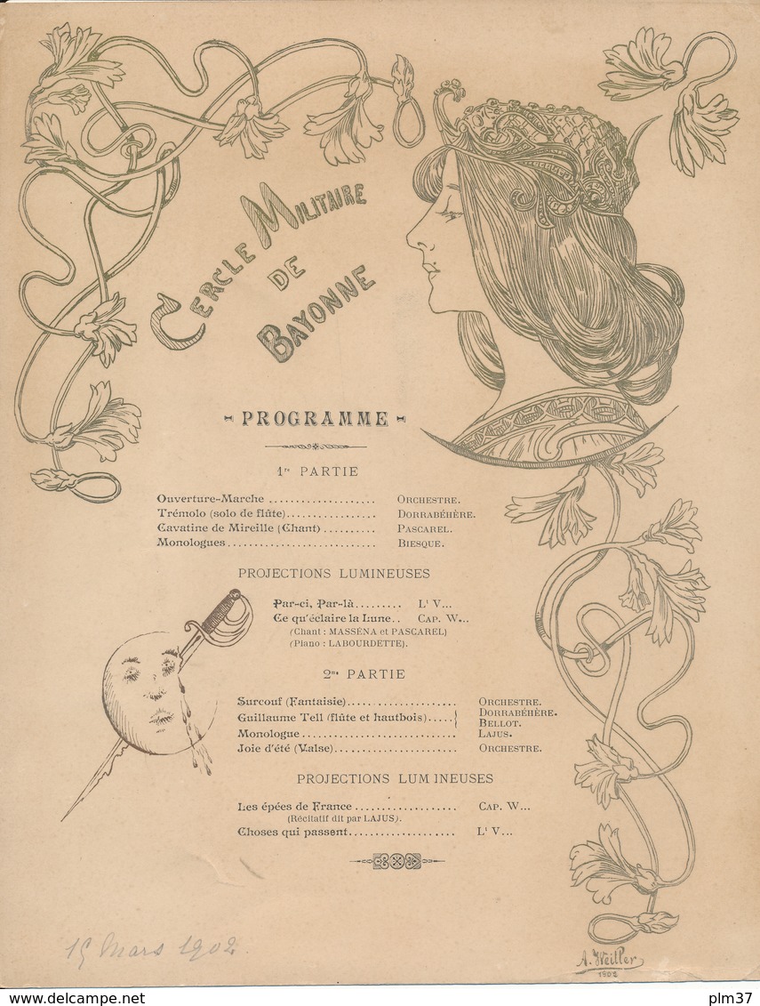 Programme - Cercle Militaire De Bayonne, 1902 - Carton 22 X 28 Cm - Programmes