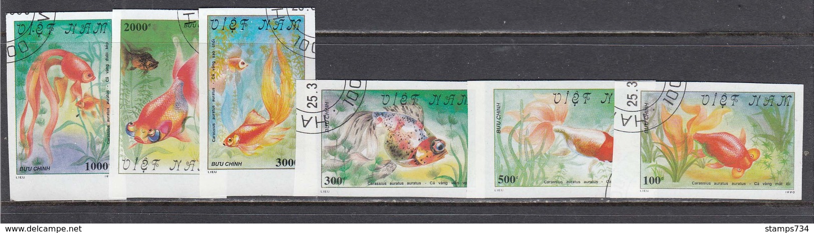 Vietnam 1990 - Gold Fishes, Imperforated, Canceled - Viêt-Nam