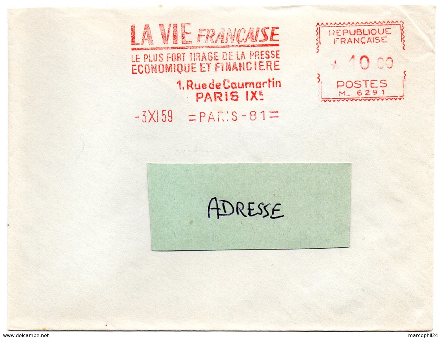 EDITION + PRESSE = PARIS 1959 = EMA  = ' VIE FRANCAISE / PLUS FORT TIRAGE  ' - EMA (Printer Machine)