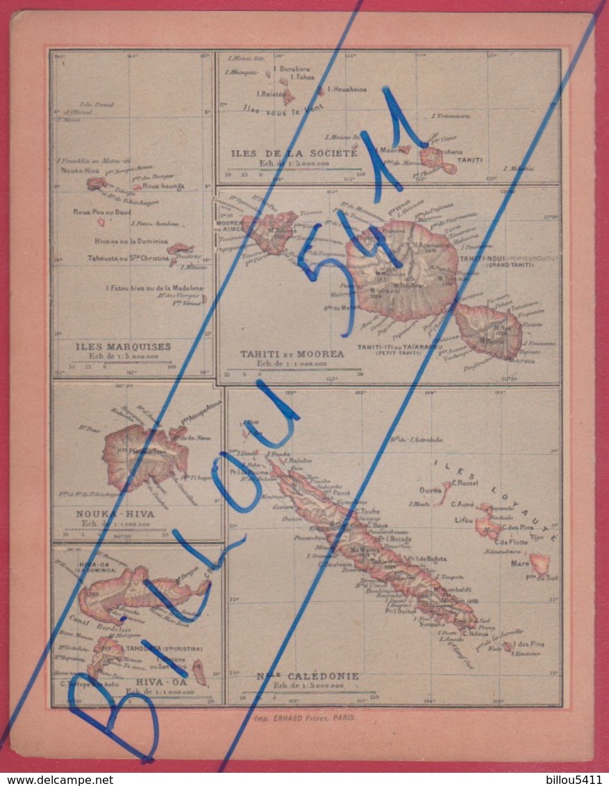 Protége Cahier Ancien La France Coloniale . La Nouvelle-Calédonie. Cartes îles De La Société;île Marquises ; Nouka-Hiva - Protège-cahiers