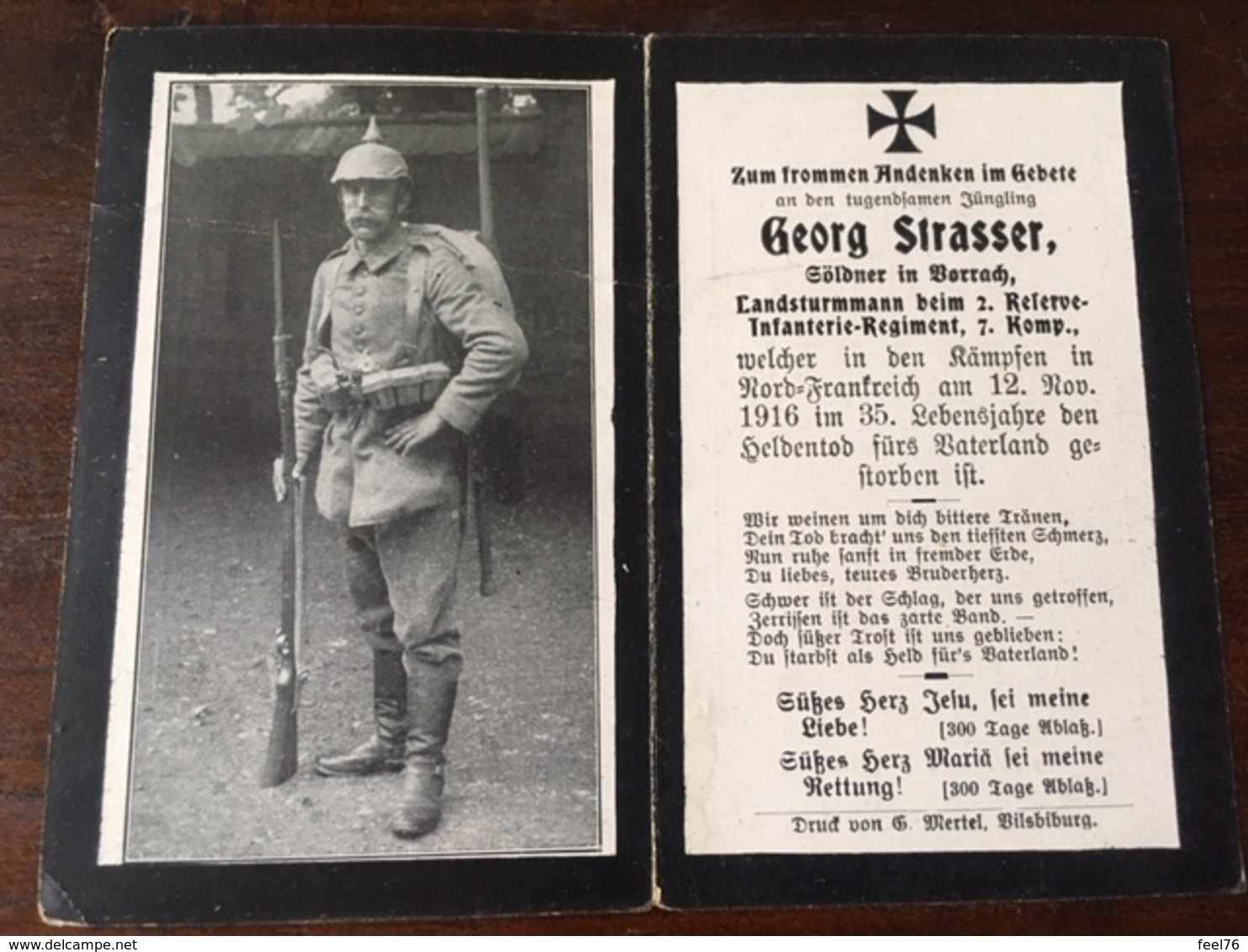 Sterbebild Wk1 Ww1 Bidprentje Avis Décès Deathcard RIR2 CERNY EN LAONNOIS 12. November 1916 Aus Vorrach - 1914-18