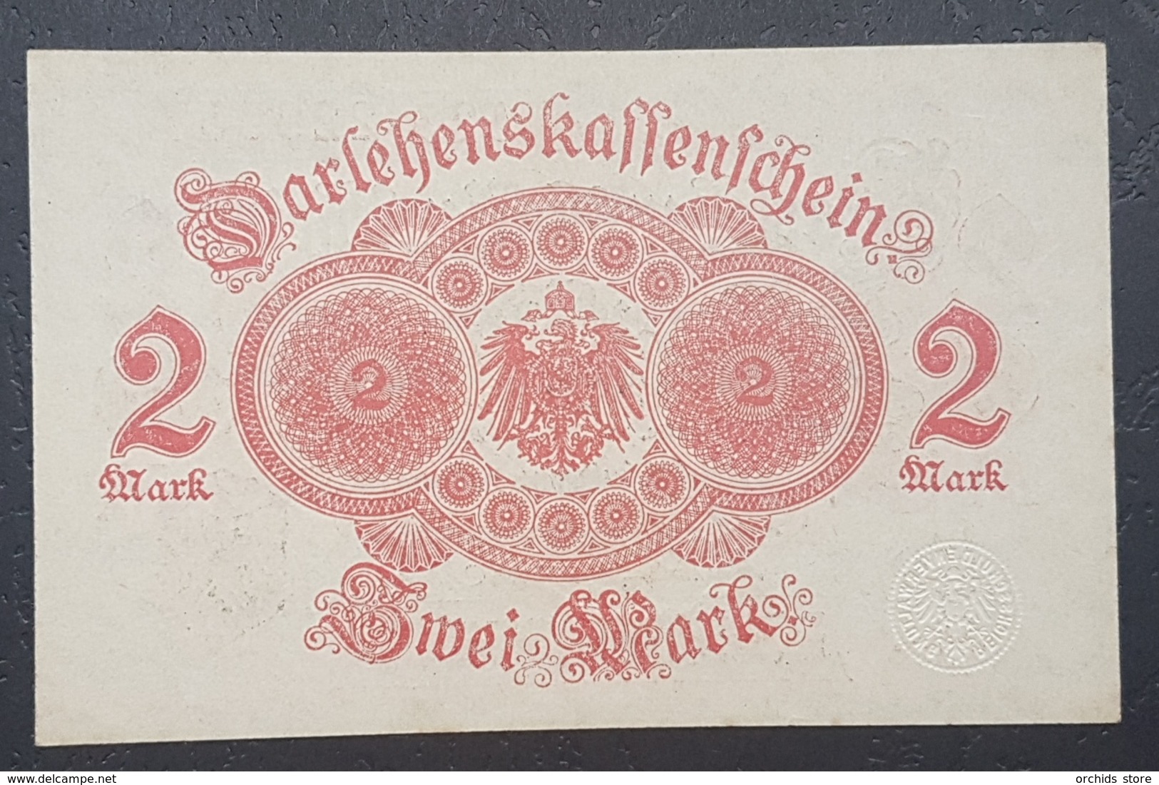 EBN12 - Germany 1914 WWI Banknote 2 Mark Red Serial & Seal, Uncoloured Underprint,  Pick #58 - Other & Unclassified