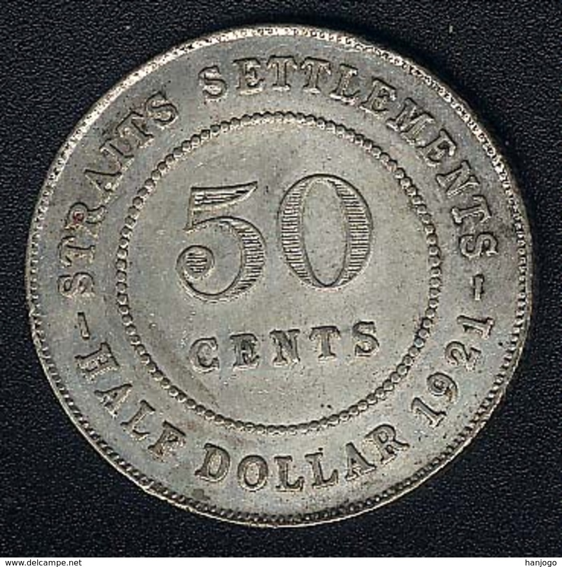 Straits Settlements, 50 Cents 1921, Silber, AXF - Maleisië