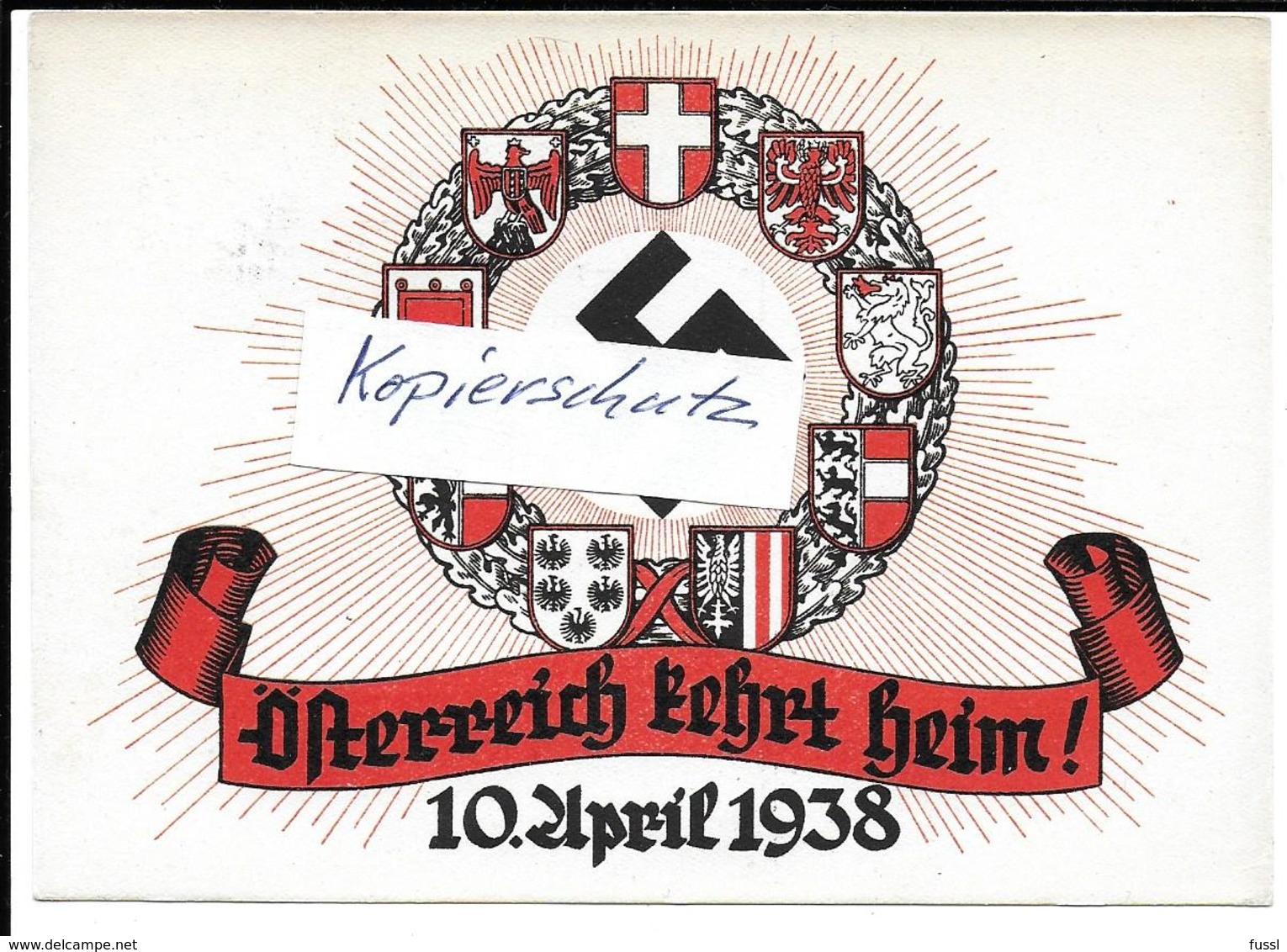 Propaganda, Hitler, Nazi, Drittes Reich, Heimkehr Österreich, Hakenkreuz, Swastika, Propagandakarte - Guerre 1939-45