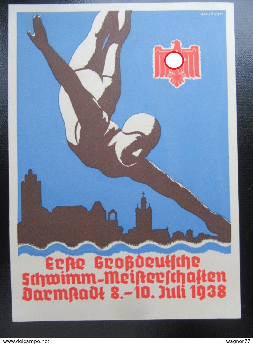 Postkarte Großdeutsche Schwimm-Meisterschaften Darmstadt 1938 - Briefe U. Dokumente