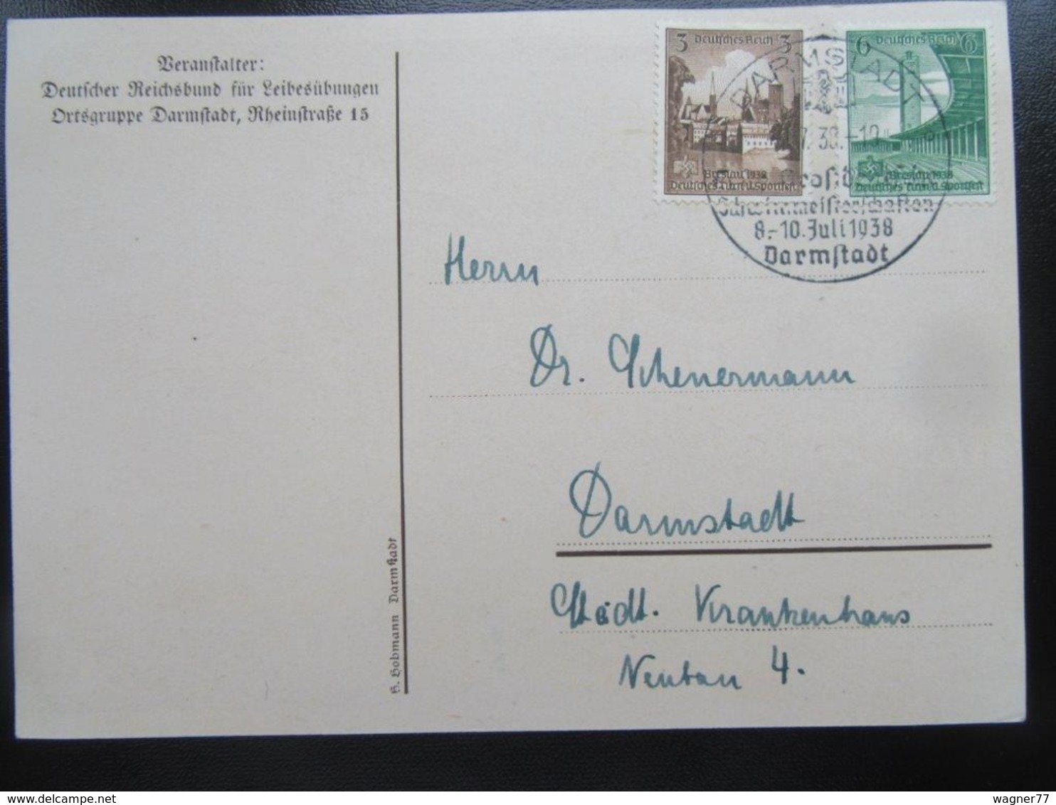 Postkarte Großdeutsche Schwimm-Meisterschaften Darmstadt 1938 - Lettres & Documents