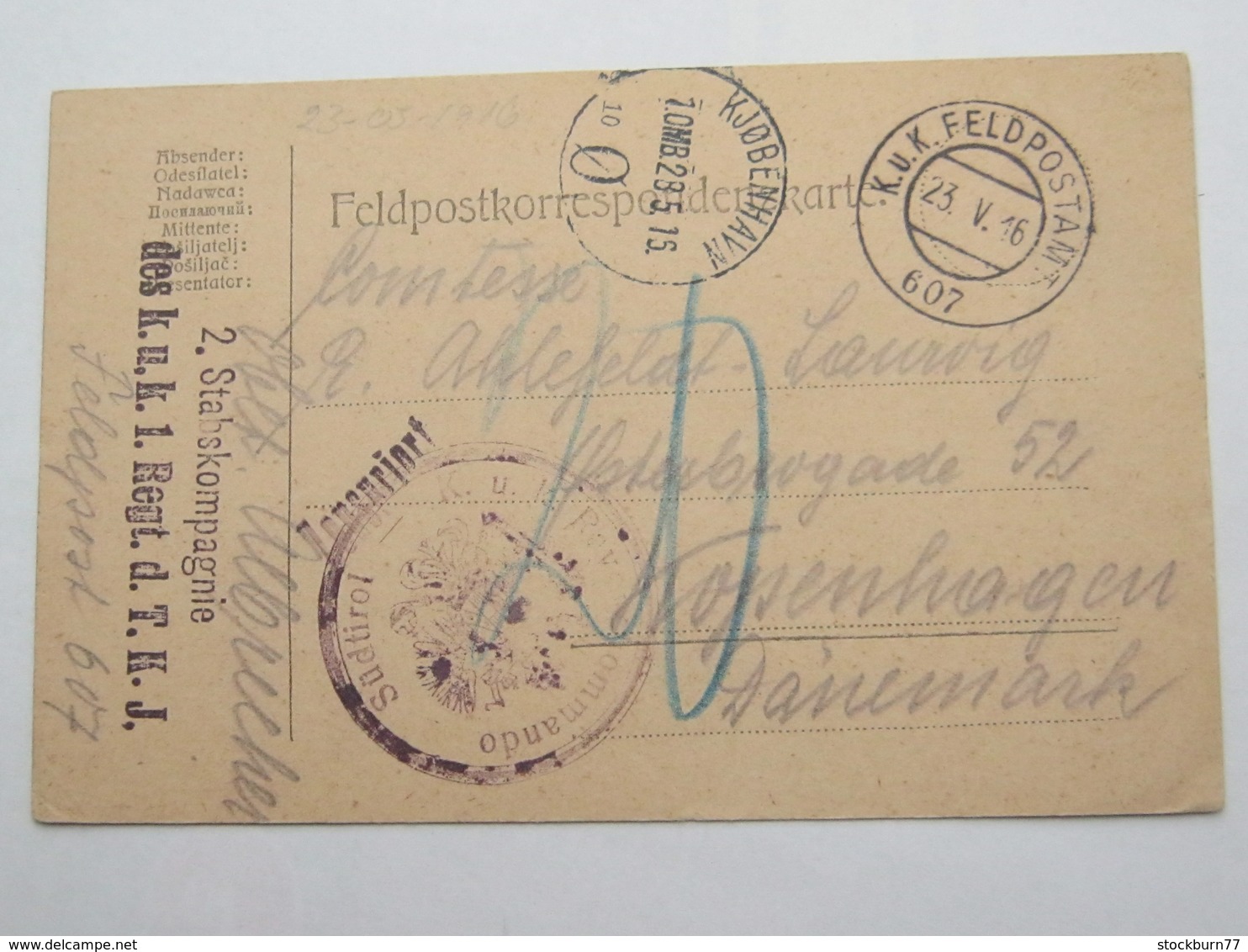 1916 , Feldpostkarte Südtirol , Karte Nach Dänemark - Briefe U. Dokumente