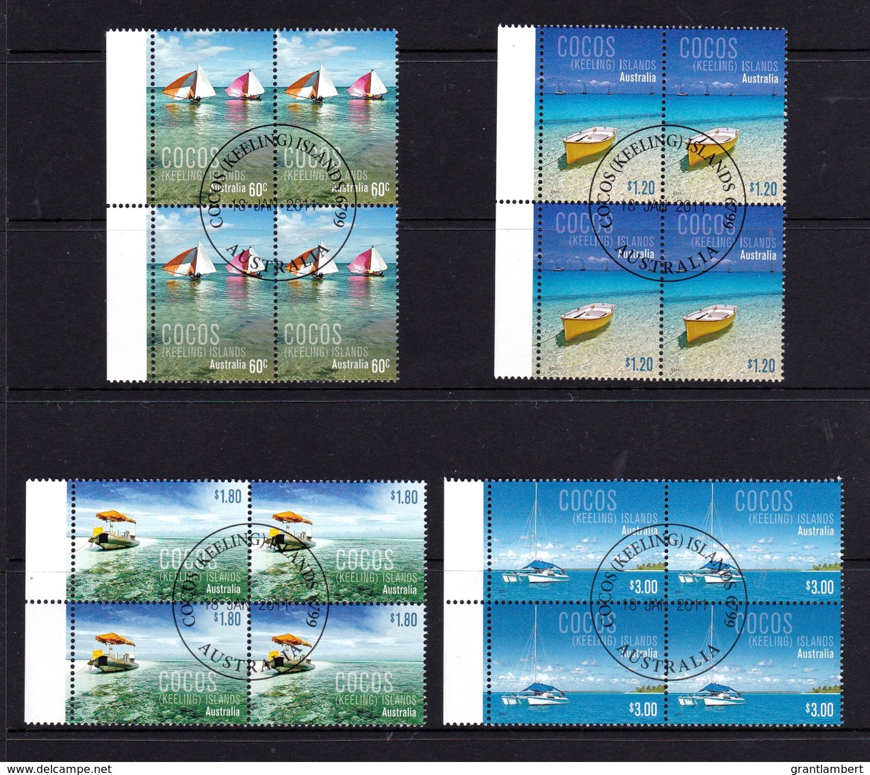 Cocos Islands 2011 Boats Set As Marginal Blocks Of 4 CTO - Cocos (Keeling) Islands