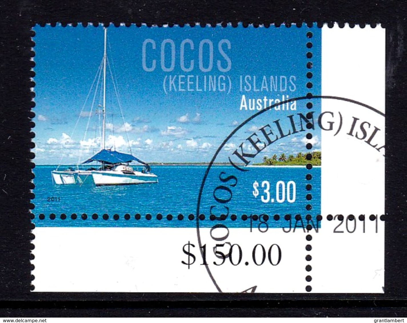 Cocos Islands 2011 Boats $3 Corner CTO - Cocos (Keeling) Islands