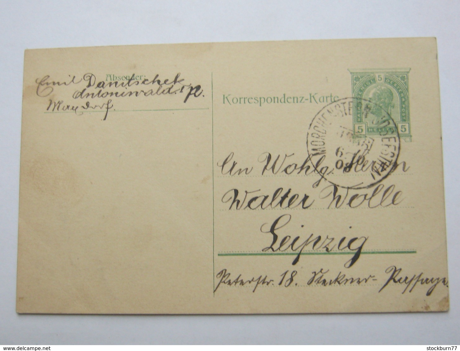 1908 , MORCHENSTEIN - JOSEPHSHAL , Klarer Bahnpost- Stempel Auf Ganzsache - Briefe U. Dokumente