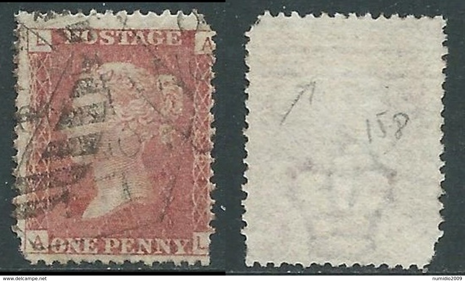 1858-79 GREAT BRITAIN USED SG 43 1d PLATE 158 (LA) FILIGREE LETTER - F18-10 - Usati