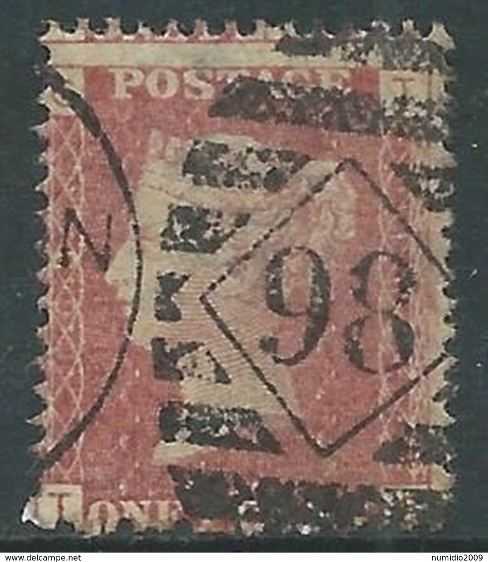 1858-79 GREAT BRITAIN USED SG 43 1d PLATE 168 (CT) - F19 - Usati