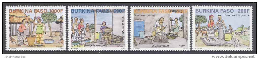 BURKINA FASO ,2012, MNH, VILLAGE LIFE, VILLAGE JOBS, WATER PUMP,COOKING,  4v - Other & Unclassified