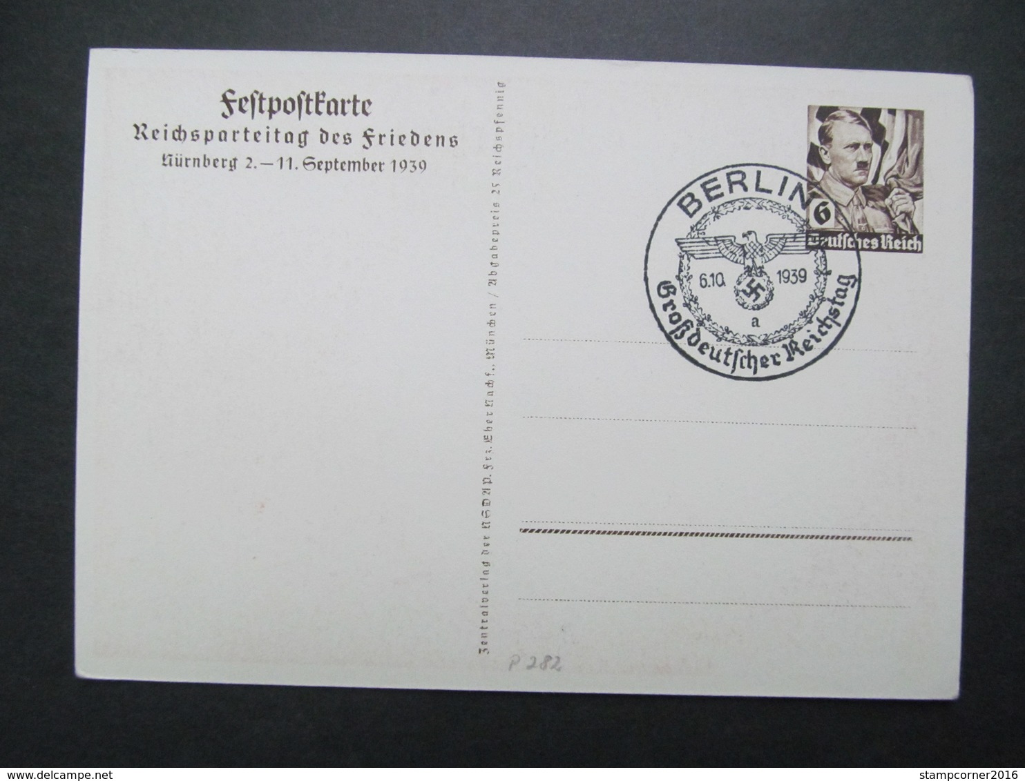 DR-Postkarte Nr. 282, 1939, Sonderstempel Berlin *DEL2178* - Other & Unclassified