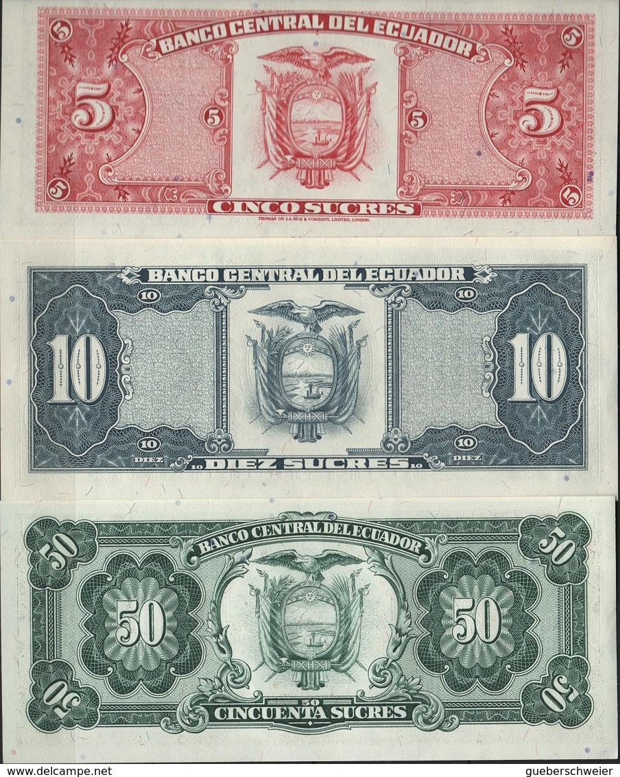 B43 - EQUATEUR 3 Billets De 5-10 Et 50 Sucres De 1988 1er Choix - Ecuador