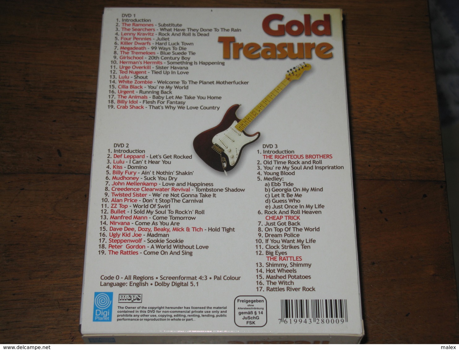 GOLD TREASURE  3 DVD  De Musique  Avec Entre Autres The Ramones  - Lenny Kravitz - Megadeath - The Animals - Billy Idol - Concert & Music