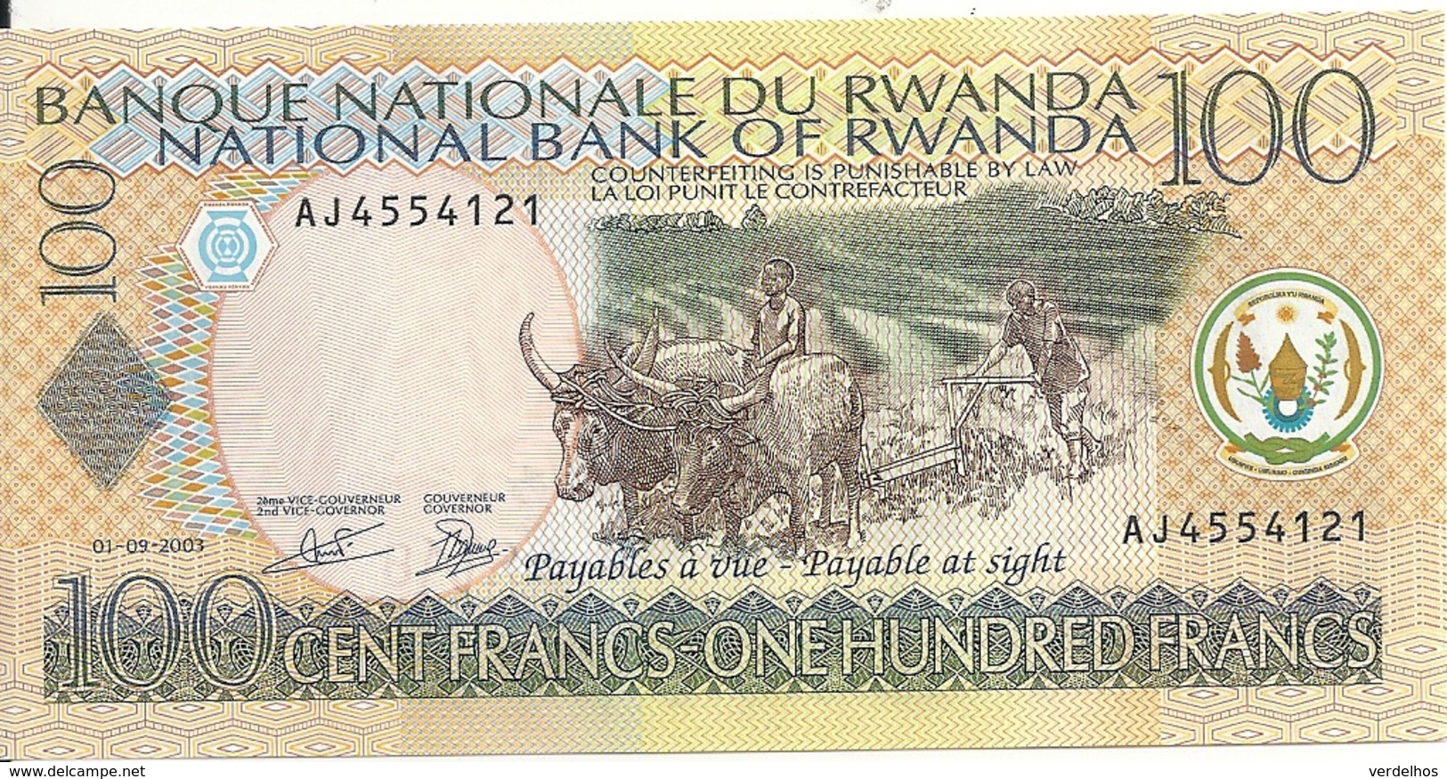 RWANDA 100 FRANCS 2003 UNC P 29 B - Rwanda