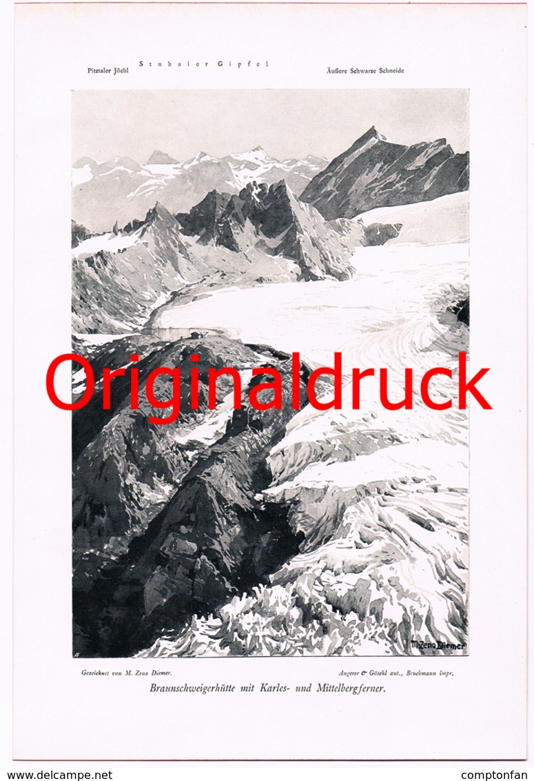D101 184 Zeno Diemer Braunschweiger Hütte Gletscher Kunstblatt 1906 !! - Other & Unclassified