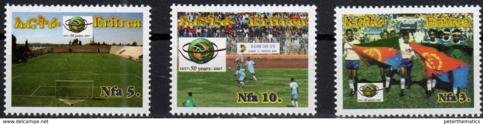 ERITREA, 2007, MNH, SOCCER, FOOTBALL, FLAGS, 3v - Other & Unclassified