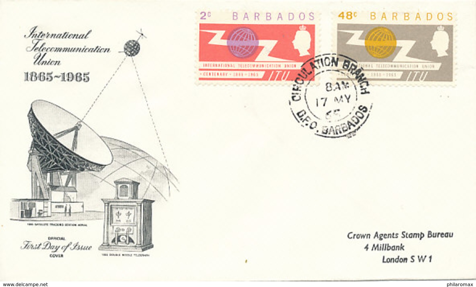 DC-1465 - FDC 1965 - 100 YEARS TELECOMMUNICATION ITU - UIT - SATELLITE - BARBADOS - Telecom