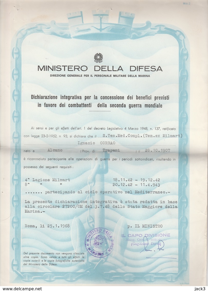 Ministero Della Difesa - Marina - Dichiarazione - Documenti