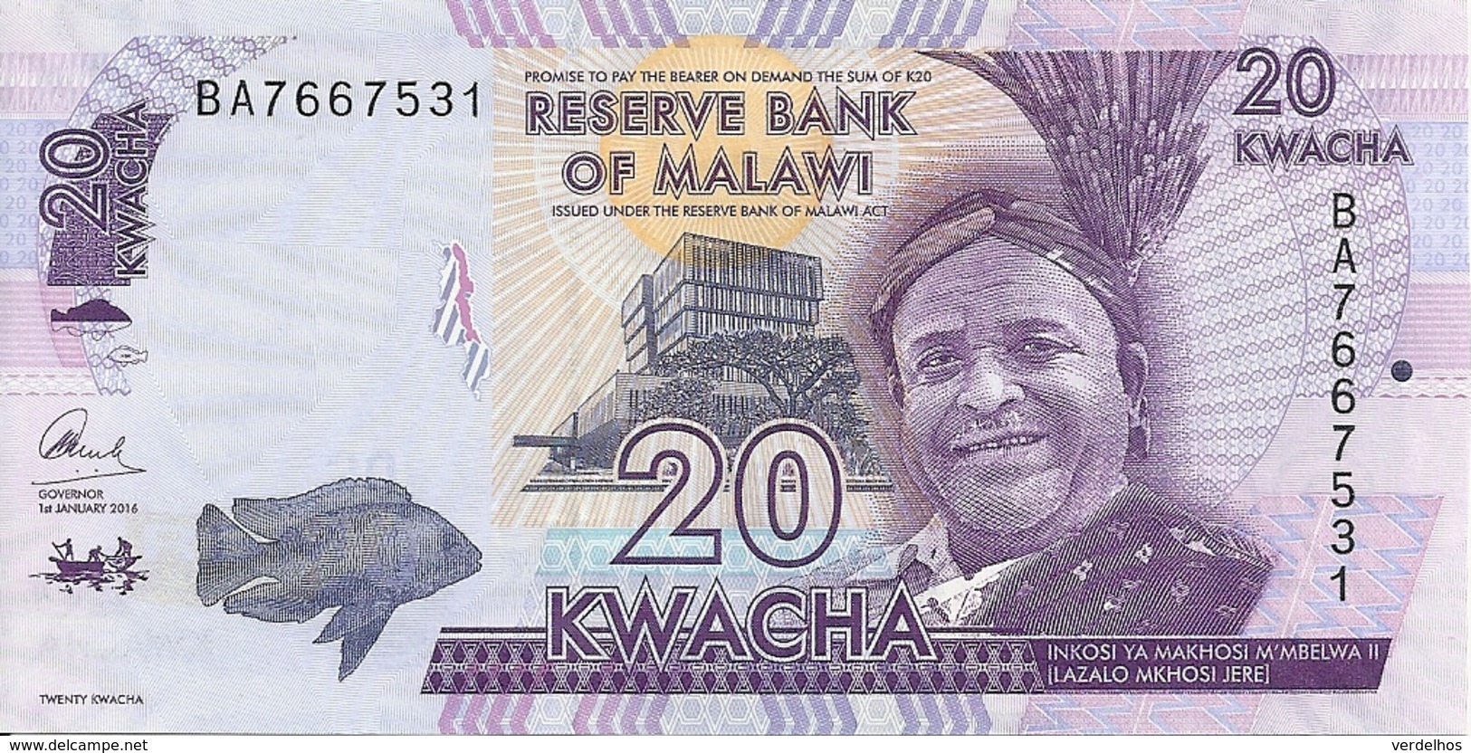 MALAWI 20 KWACHA 2016 UNC P 63 C - Malawi