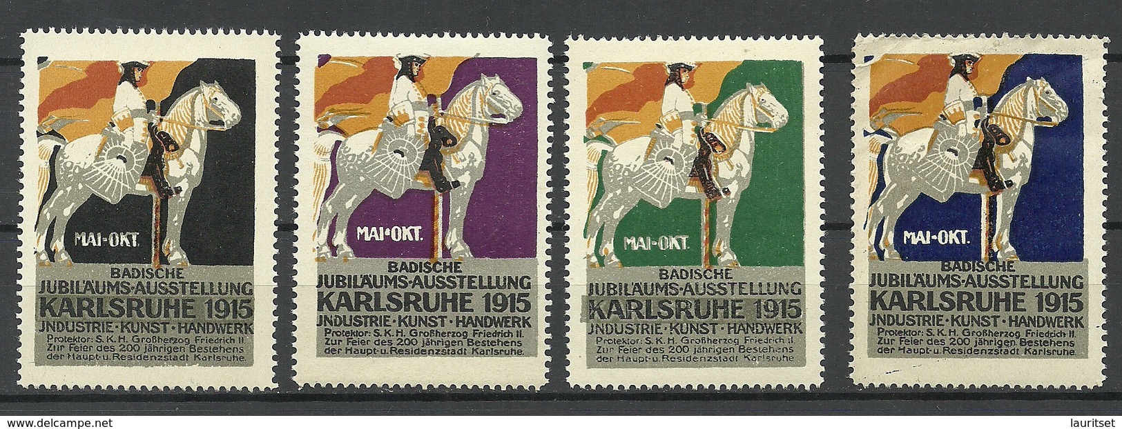 GERMANY 1915 Badische Jubiläums-Ausstellung Karlsruhe Industrie Kunst Handwerk Advertising Stamps Werbemarken MNH - Cinderellas