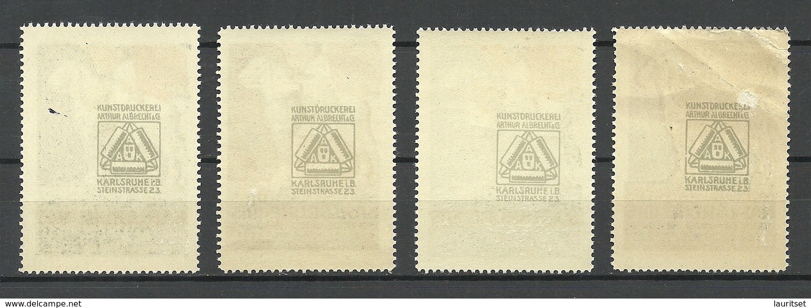 GERMANY 1915 Badische Jubiläums-Ausstellung Karlsruhe Industrie Kunst Handwerk Advertising Stamps Werbemarken MNH - Cinderellas