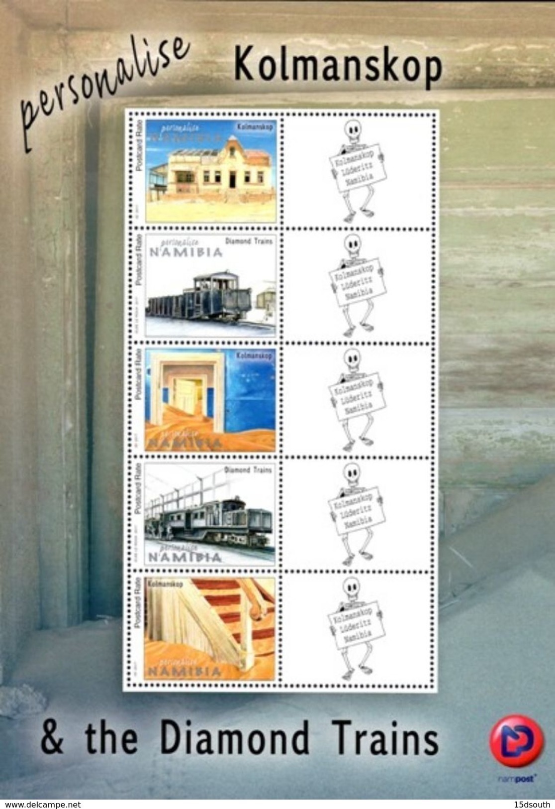 Namibia - 2017 Personalised Stamps Kolmanskop And Diamond Trains Sheet (**) - Namibie (1990- ...)