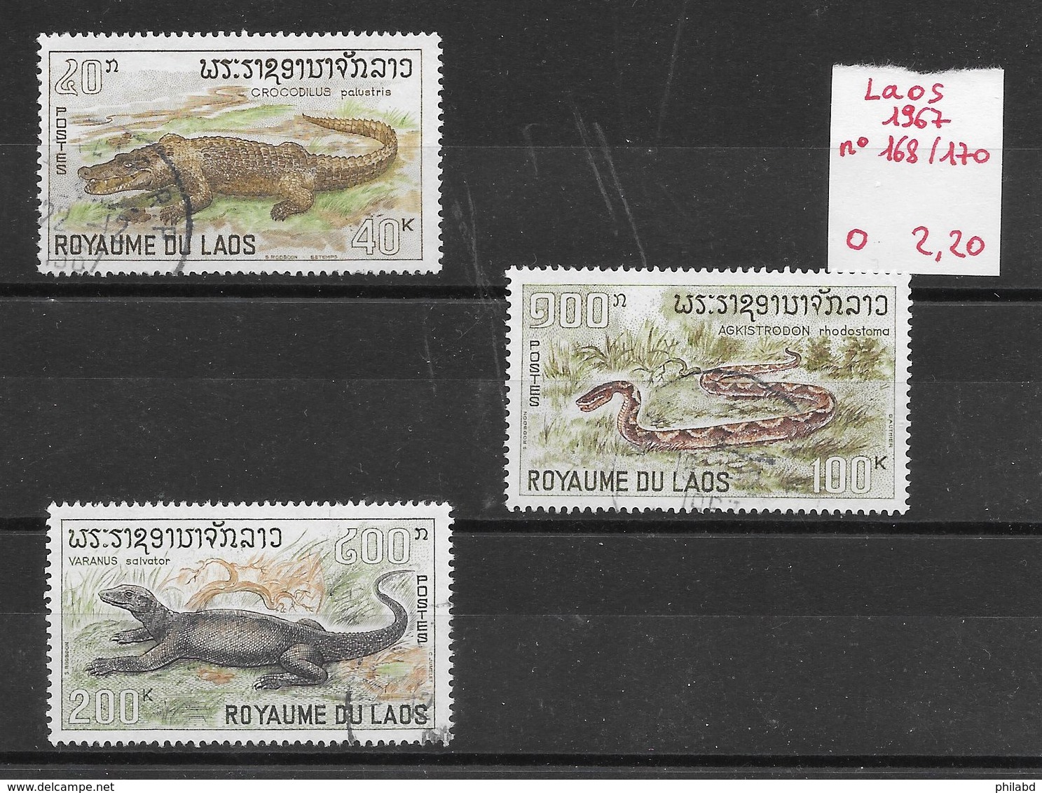 Reptile Crocodile Serpent Varan - Laos N°168 à 170 1967 O - Autres & Non Classés