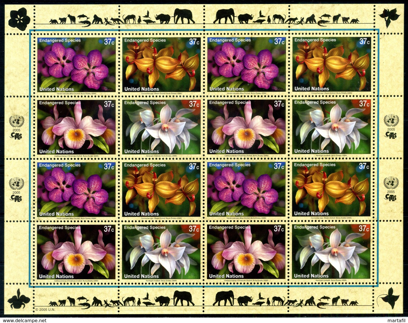 2005 ONU Nazioni Unite MINIFOGLIO FIORI MNH ** - Neufs