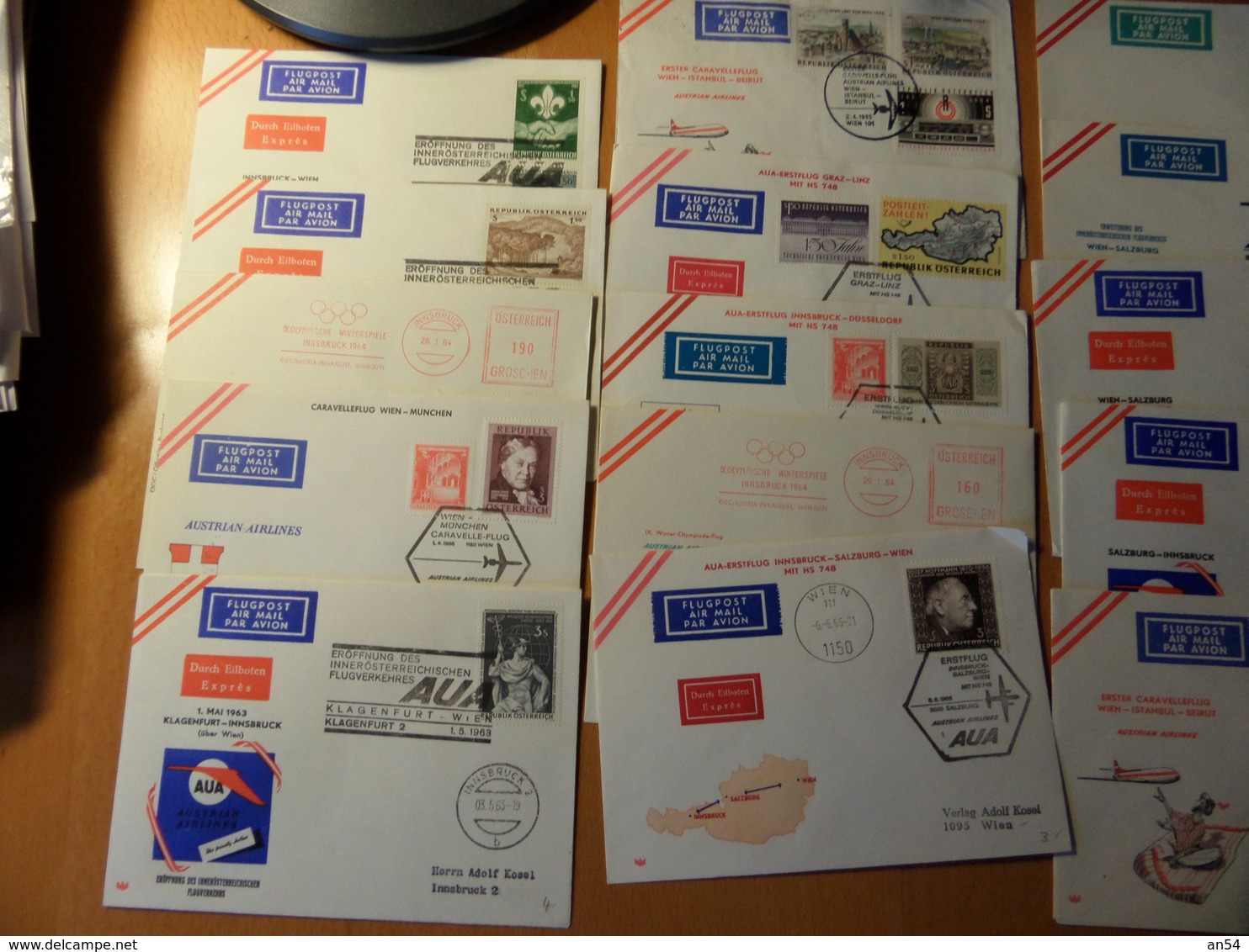 LOT   FDC PAR AVION  COMPAGNIE AUSTRIAN AIRLINES  100 PIECES  TRES GROSSE COTE - Lots & Kiloware (mixtures) - Max. 999 Stamps