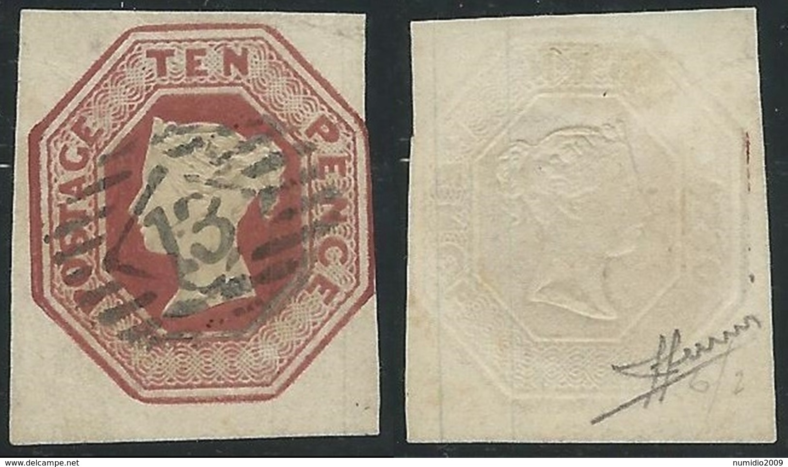 1847-54 GREAT BRITAIN USED REGINA VITTORIA SG 57 10d PLATE 2 - E152 - Used Stamps