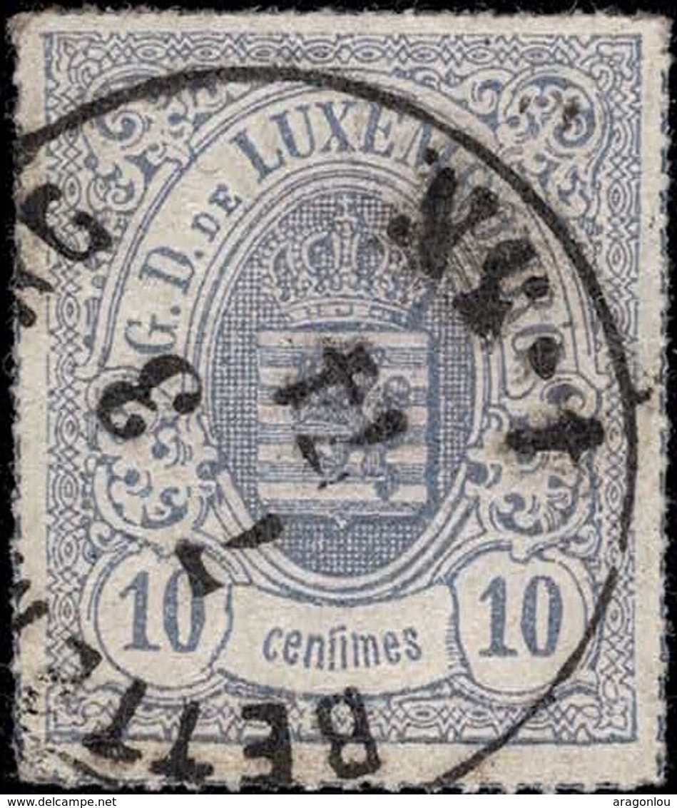 1865 Armoires De L'Etat 10c Violet-bleu, Cachet Bettembourg 7.3.1874, Michel 2019: 17b, Valeur Catalogue:5€ - 1859-1880 Armoiries