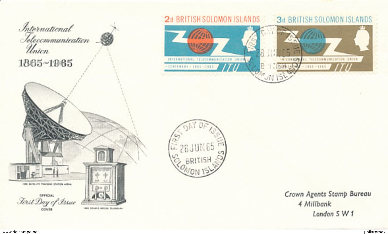 DC-1497 - FDC 1965 - 100 YEARS TELECOMMUNICATION ITU - UIT - SATELLITE - BRITISH SOLOMON ISLANDS - Télécom