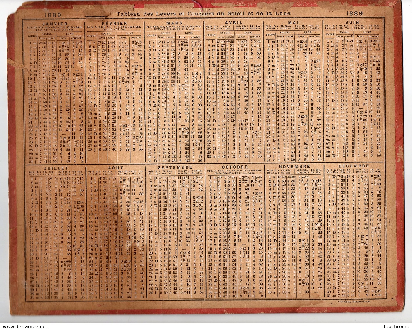 Calendrier Almanach Des Postes Et Télégraphes 1889 Oberthur Dans Le Jardin D'hiver De Tony Faivre - Big : ...-1900