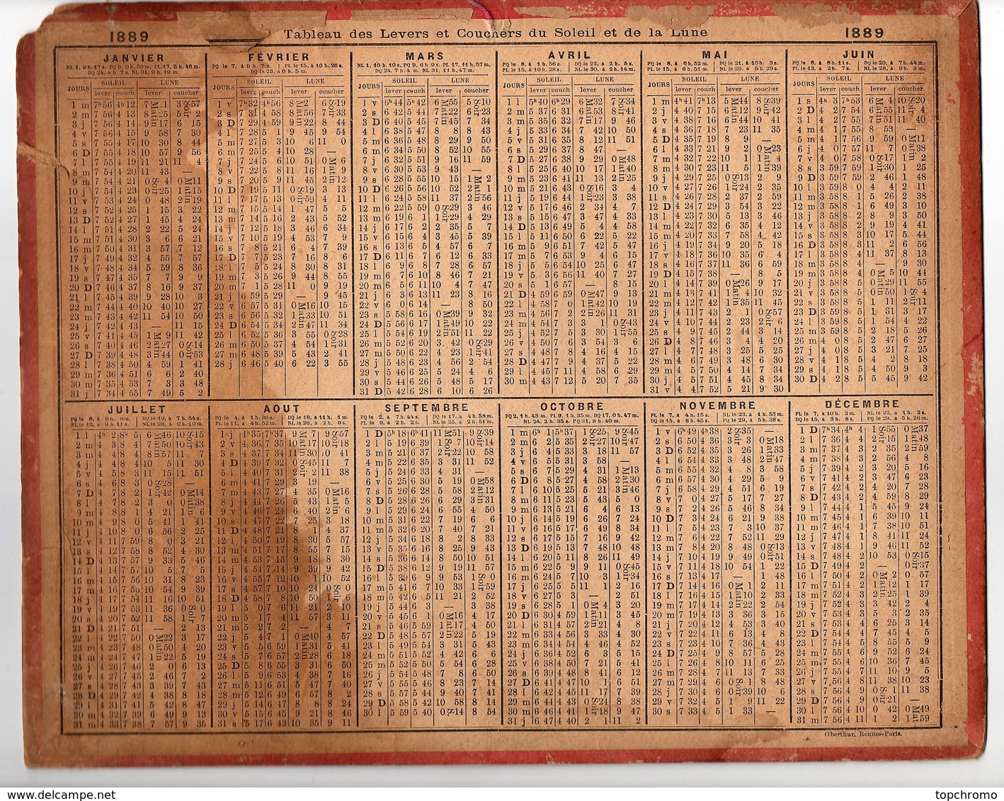 Calendrier Almanach Des Postes Et Télégraphes 1889 Oberthur Dans Le Jardin D'hiver De Tony Faivre - Formato Grande : ...-1900