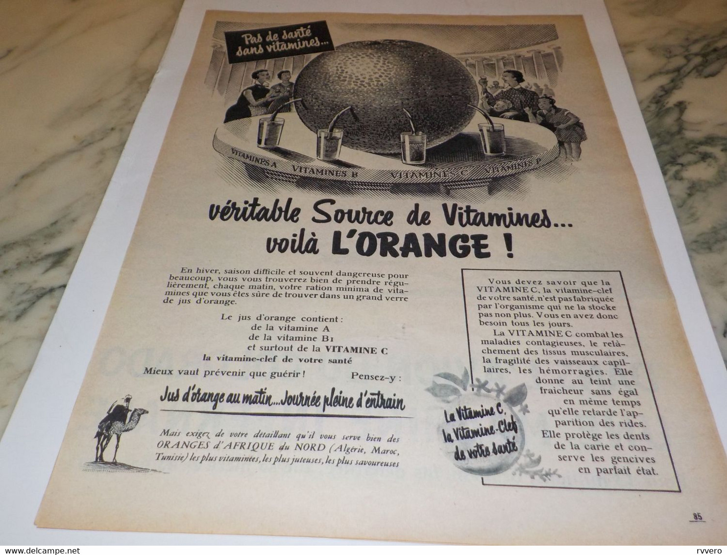 ANCIENNE PUBLICITE VERITABLE SOURCES DE VITAMINE L ORANGE 1955 - Affiches